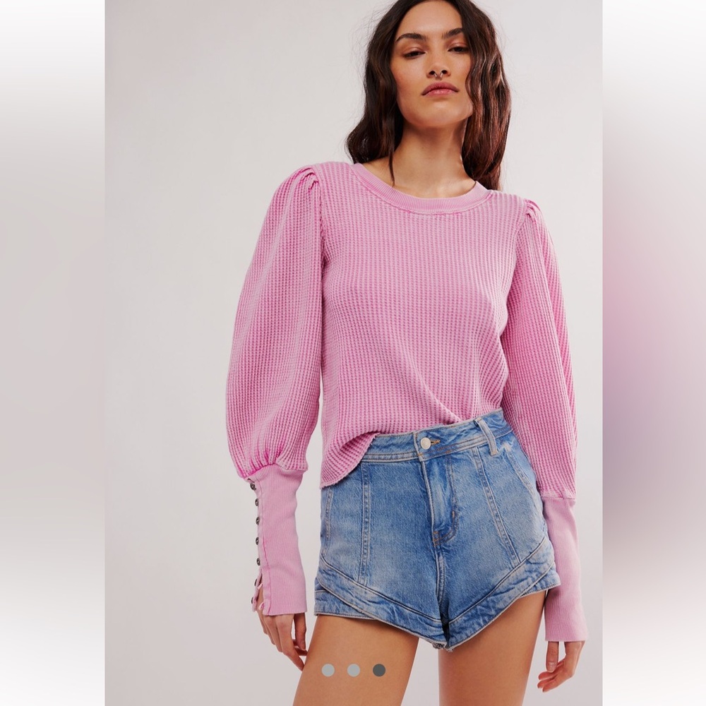 Free People Fp One Wesley Pink Bloom Thermal Knit Top - Medium Like New